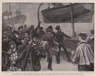 O naufrágio do Stella, servindo cintos de salvação para os passageiros no convés do bar